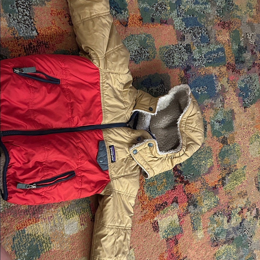Patagonia Kids Red and Tan Puffer Jacket